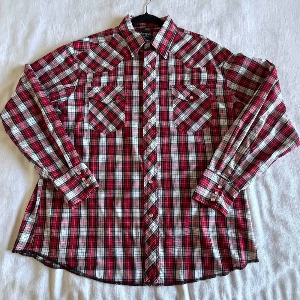 Wrangler Shirt Mens XL Plaid Western Pearl Snap Long Sleeve Equestrian Cowboy